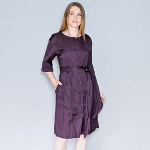 BROCK COLLECTION Eggplant Button-Front Tie-Belt Dress Sz 8